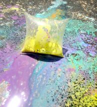 exploding chalk paint on the sidewalk